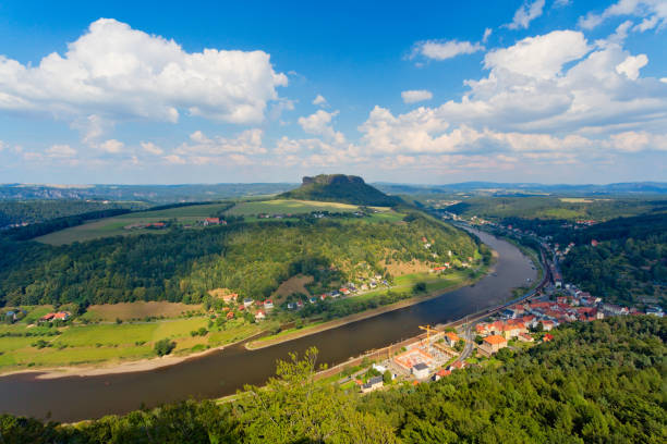 Elbe River and Lilienstein in Saxon Switzerland, Germany