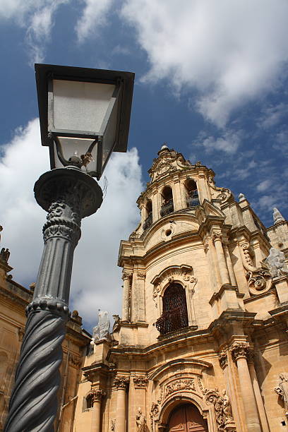 Lamp Post and Baroque Church in Ragusa, Sicily stock photo