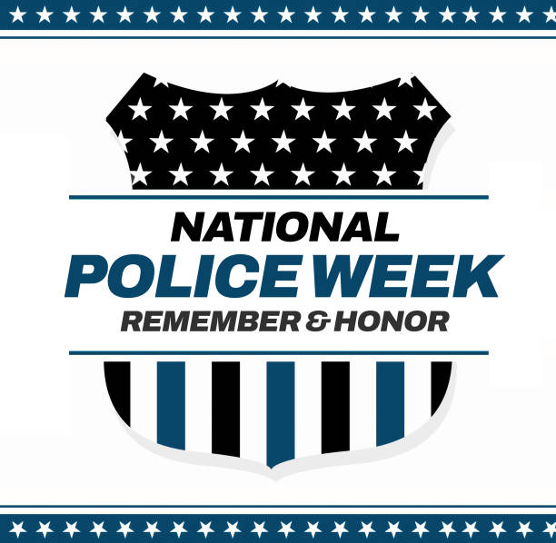 National Police Week backdrop with a blue and black American flag. Police Week typography patriotic design National Police Week backdrop with a blue and black American flag. Police Week typography patriotic national police week stock illustrations