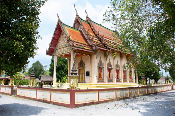 Ancient old ubosot antique ordination hall for local thai people travelers travel visit respect praying blessing buddha wish holy mystery worship myth in Wat Tha Khae Temple in Phatthalung, Thailand Ancient old ubosot antique ordination hall for local thai people travelers travel visit respect praying blessing buddha wish holy mystery worship myth in Wat Tha Khae Temple in Phatthalung, Thailand phatthalung province stock pictures, royalty-free photos & images