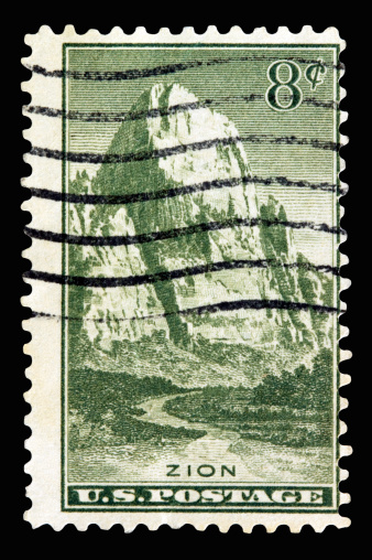 A 1934 issued 8 cent United States postage stamp showing Zion National Park.