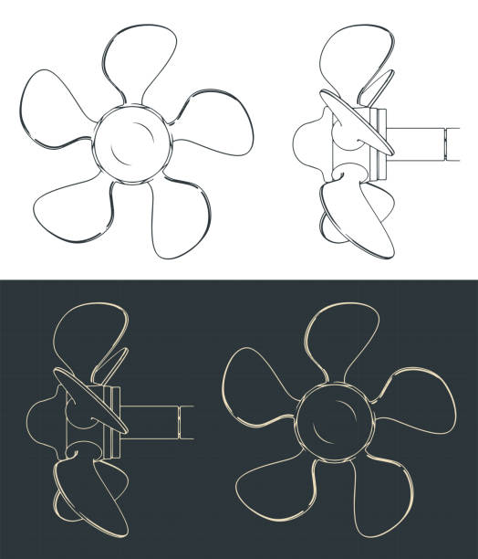ilustrações de stock, clip art, desenhos animados e ícones de propeller screw blueprints - screw propeller