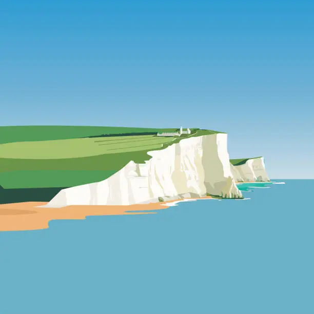 Vector illustration of White Cliffs of Dover. Flat style illustration.