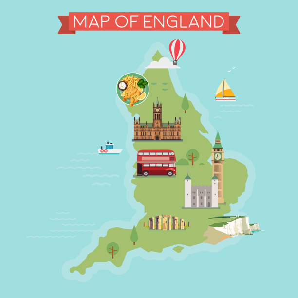 Map of England. Map of England. Flat style illustration. north downs stock illustrations