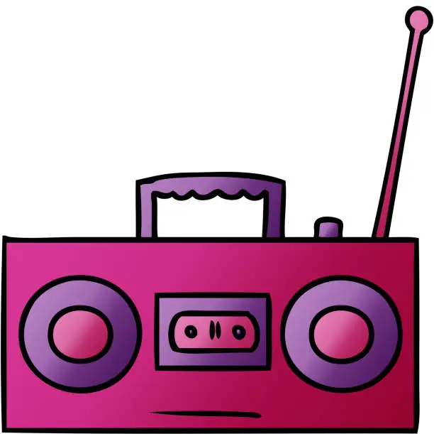 Vector illustration of hand drawn gradient cartoon doodle of a gradient cassette player