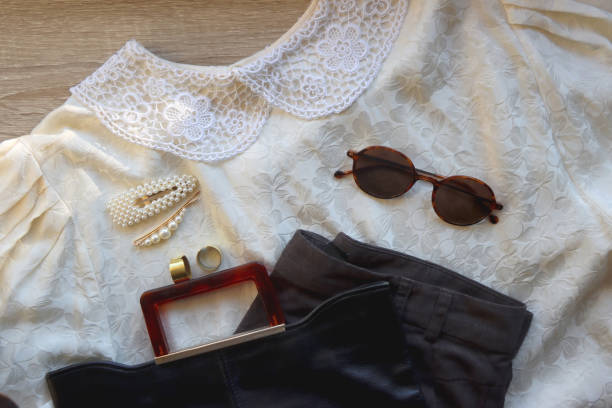istock Vintage Blouse, Gray Trousers and Accessories 1482217302