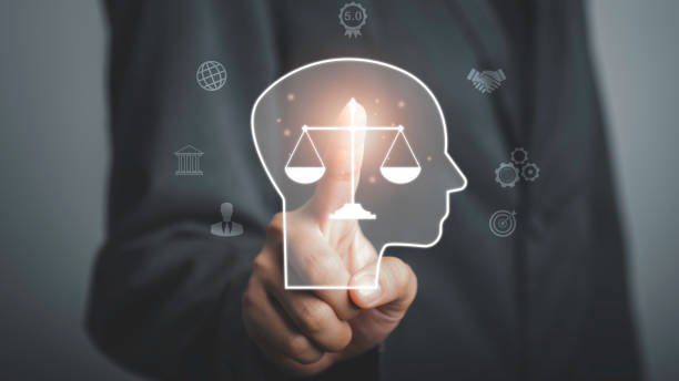 istock Business ethics Behavior and manners concept.  Businessman touch on Ethics inside human mind integrity and moral symbols Company ethics culture, ESG. 1482218596