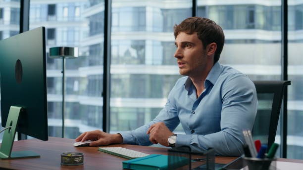 istock Satisfied businessman relaxing dreaming at office closeup. Man having break 1482218810
