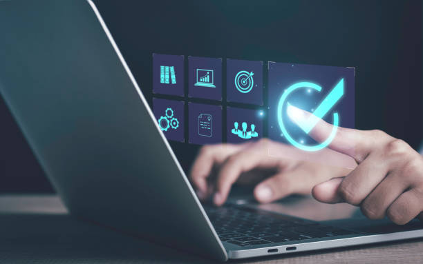 istock Quality assurance control certification standard with Quality management concept.  Businessman touch check mark  service guarantee excellence QC and improvement standardisation for business success. 1482219238