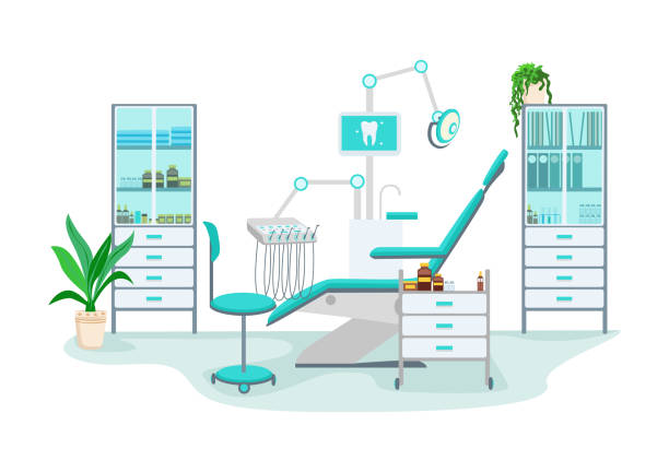 стоматологический кабинет - dentist dentist office dentists chair cartoon stock illustrations