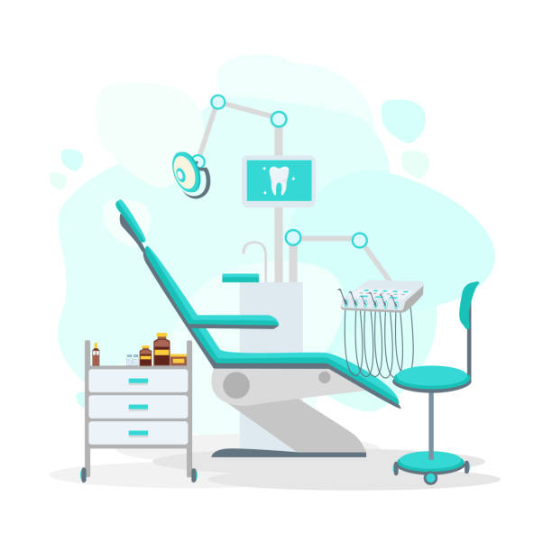 dental büro - dentist dentist office dentists chair cartoon stock-grafiken, -clipart, -cartoons und -symbole