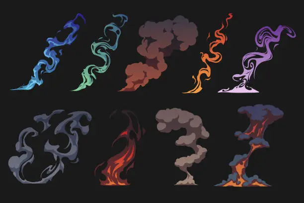 Vector illustration of Color cartoon smoke effects on gray background