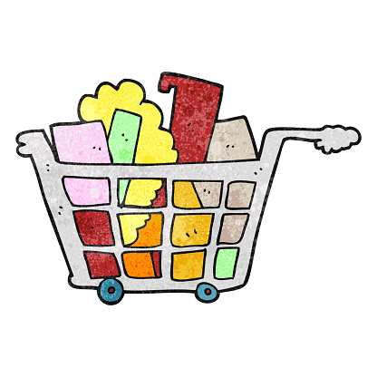 freehand textured cartoon shopping trolley