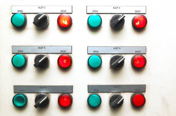 Dashboard with buttons to start and stop systems in the ship's engine room.