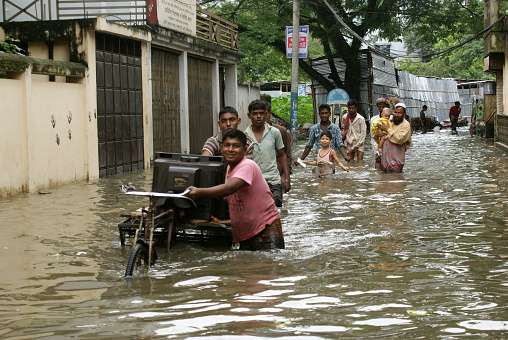 Sylhet City Corporation area has been submerged in flood. Many houses are submerged in flood waters, Sylhet, Bangladesh, 27 June 2012.