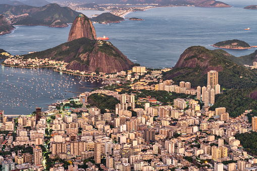 This photo showcases the awe-inspiring skyline of Rio de Janeiro, Brazil. The cityscape is a magnificent display of architectural and natural wonders. The photo captures the bustling metropolis with its vibrant streets, colorful buildings, and modern infrastructure, making it an ideal choice for travel brochures, websites, or any project that aims to highlight the beauty and wonder of this incredible city.