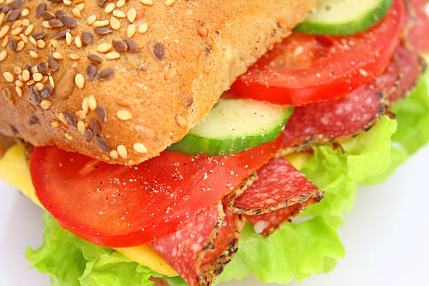 istock Fresh sandwich with salami cheese and vegetables 148223174