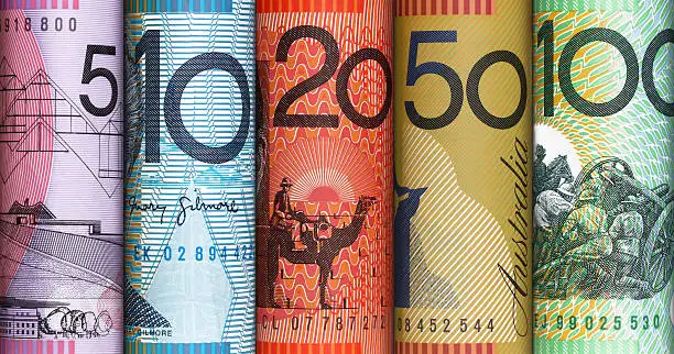 Photo of Close-up of colorful plastic Australian dollar notes