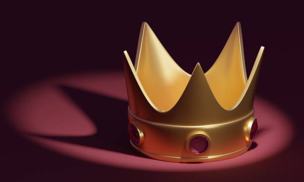 istock Golden crown with gems on a burgundy background. 3d rendering 1482234198