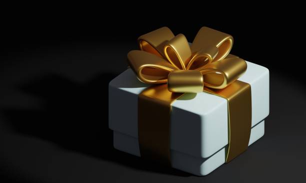 istock Gift with a big golden bow on a dark background. 3d rendering 1482234224