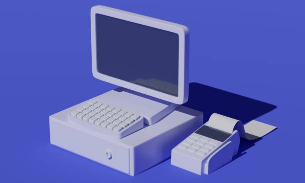 istock Set of white cash register POS equipment with a check. 3d rendering 1482234415