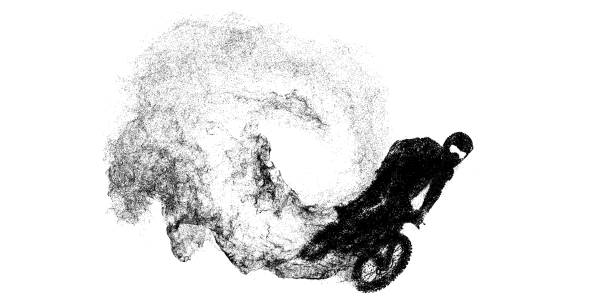 Abstract silhouette of a motocross rider, man is doing a trick, isolated on white background. Enduro motorbike sport transport. Vector illustration
