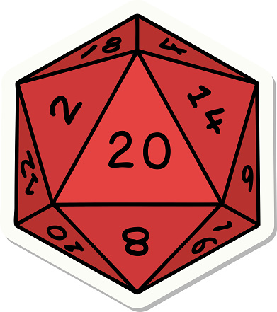 sticker of tattoo in traditional style of a d20 dice