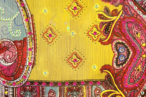 istock Yellow Indian Floral Design With Sequins 148223762