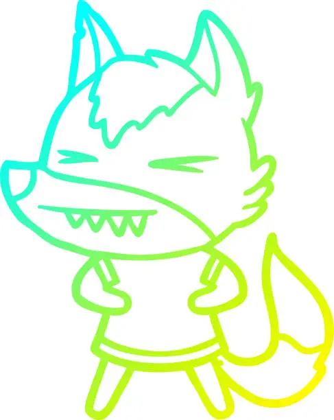 Vector illustration of cold gradient line drawing of a angry wolf cartoon