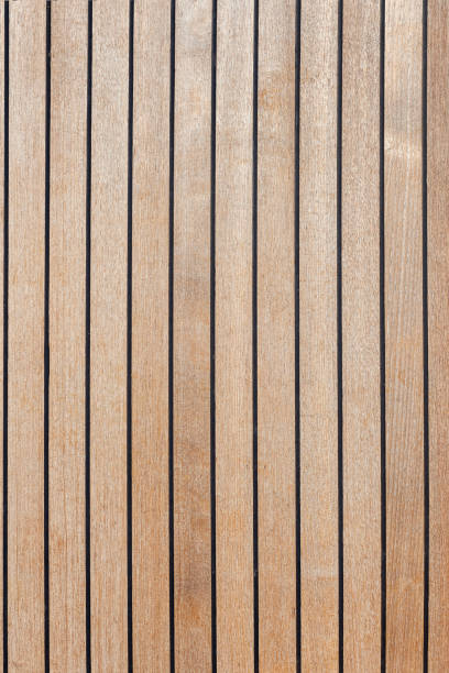 Teak wood on yacht deck stock photo
