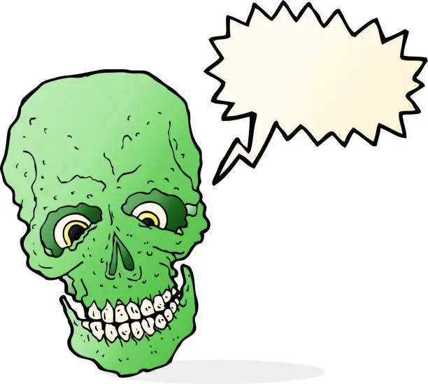 Vector illustration of cartoon spooky skull with speech bubble