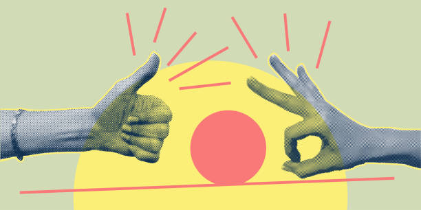 istock Trendy collage with hand gestures, cutout shapes Symbol win, like, punk. Grunge halftone retro banner poster design. Concept of protest, confrontation, struggle, strike, victory. Vector illustration 1482242856