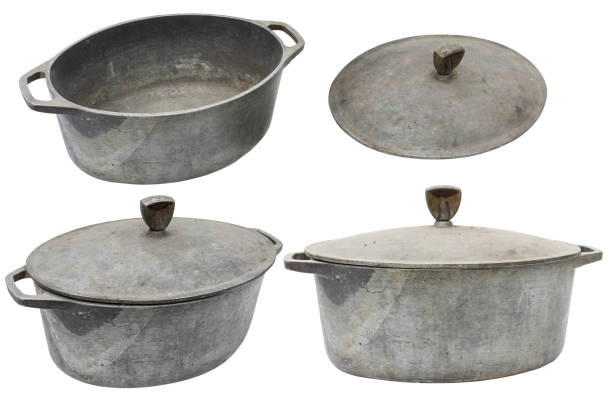 Iron oval dutch oven with self basting lid Iron oval dutch oven with self basting lid. isolated on white background braising pan stock pictures, royalty-free photos & images