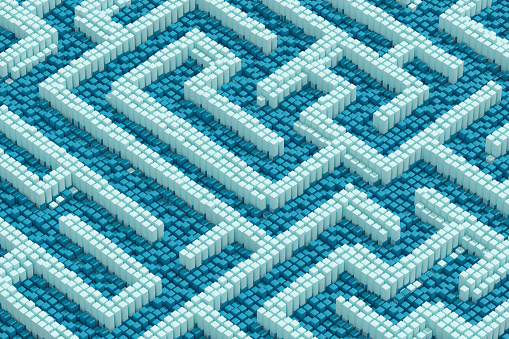 An Elevated View Of Multi Colored Arrows In The Center Of White Maze