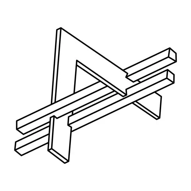 Vector illustration of Impossible shape. Web design element. Optical illusion object. Line design. Geometry figure.