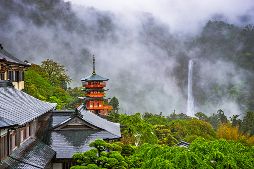 April 21, 2014 - Nachikatsuura, Japan: Nachi Taisha Shrine surrounded by mist. The shrine is on a UNESCO-designated World Heritage Sacred Site and Pilgrimage Route in the Kii Mountain Range.