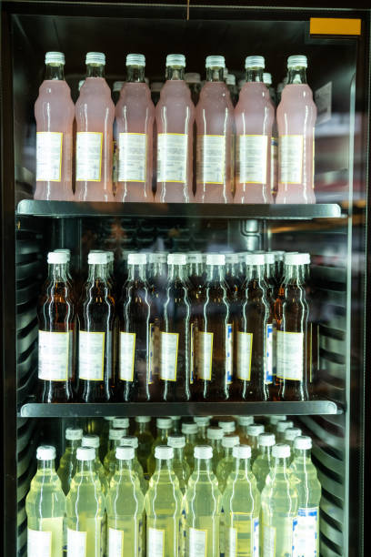 istock Vitrine with a variety of soft drinks in capped glass bottles 1482248548
