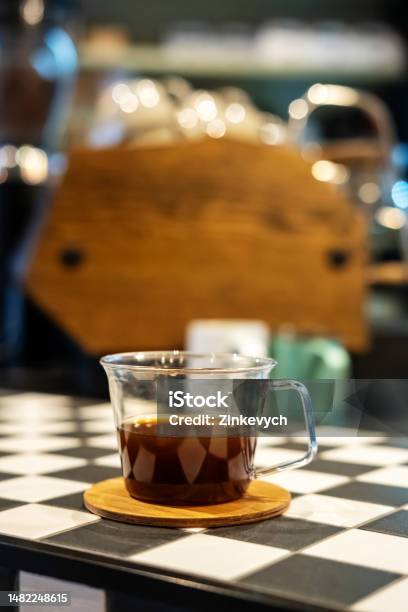 Caffeinated Beverage Served On The Cafe Table Stock Photo - Download Image Now - Bar Counter, Black Color, Breakfast