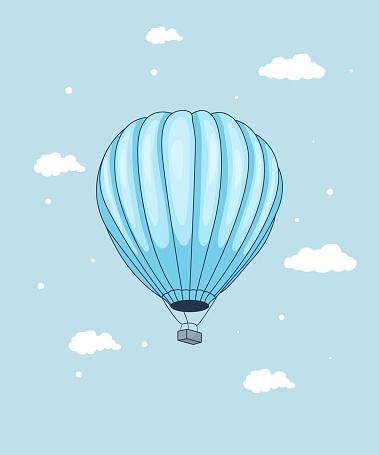 hot air balloon in the clouds on a blue background