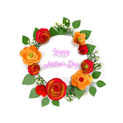 Mother's Day celebration greeting card on blue background with floral design. Happy Mother's Day text. Easy to crop for all your social media and print sizes.