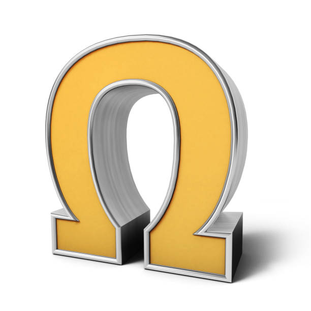 istock Omega Sign made of gold 3D isolated on white background. 3D rendering. 1482251286