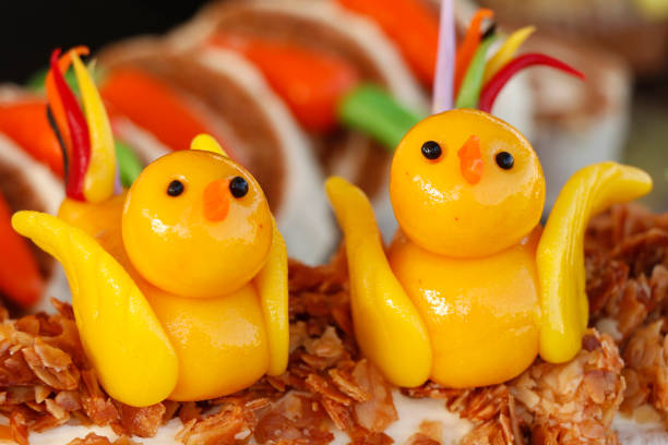 Funny easter marzipan chicken for cake topping