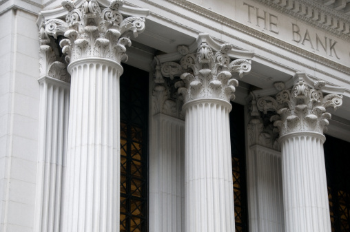 Ionic columns of a bank building.
