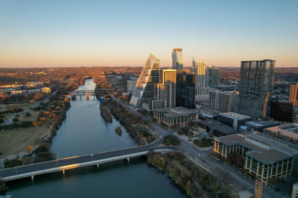 istock Aerial views from over Austin, Texas at sunrise 1482259650