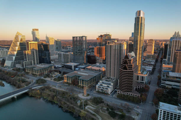 istock Aerial views from over Austin, Texas at sunrise 1482259667