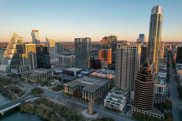 istock Aerial views from over Austin, Texas at sunrise 1482259680