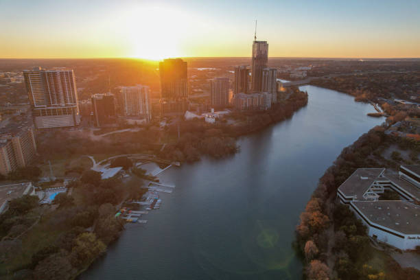 istock Aerial views from over Austin, Texas at sunrise 1482259713