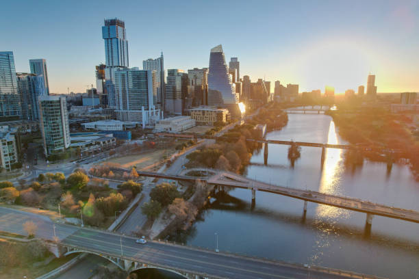 istock Aerial views from over Austin, Texas at sunrise 1482259741