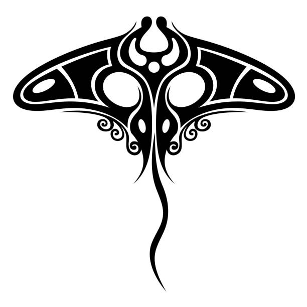 ilustrações de stock, clip art, desenhos animados e ícones de manta ray in maori style. tattoo sketch tribal ethno style. tattoo for divers. - manta ray maori tattoo pattern