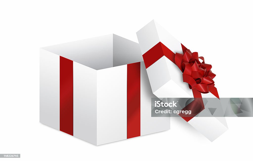 Opened present, wrapped in red ribbon and bow Open present isolated on white background, wrapped in red ribbon and bow. Gift Stock Photo